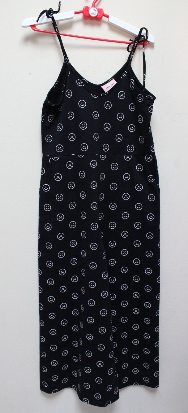 Lazy Oaf Black Happy Sad Smiley Frown Face Romper Jumpsuit Size Small